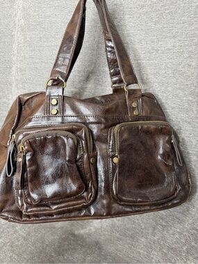 mark. Brown Faux Leather Double Pocket Tote